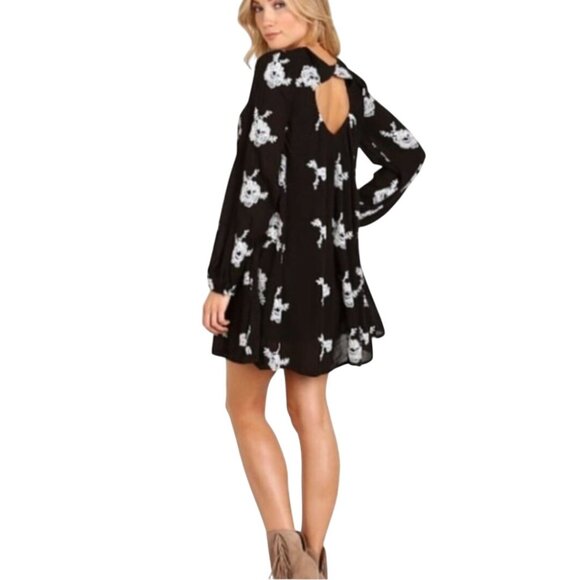 Free People Emma Austin Swing Trapeze Dress Black Embroidered Long Sleeve Size S - Picture 8 of 16